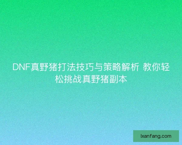 DNF真野猪打法技巧与策略解析 教你轻松挑战真野猪副本